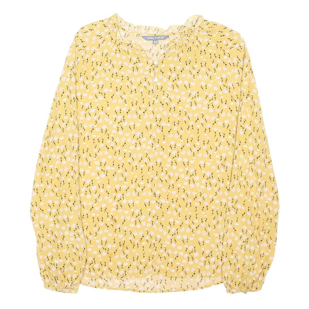 LAURA ASHLEY Womens Yellow Floral Blouse Long Sleeve Round Neck UK 10 Casual