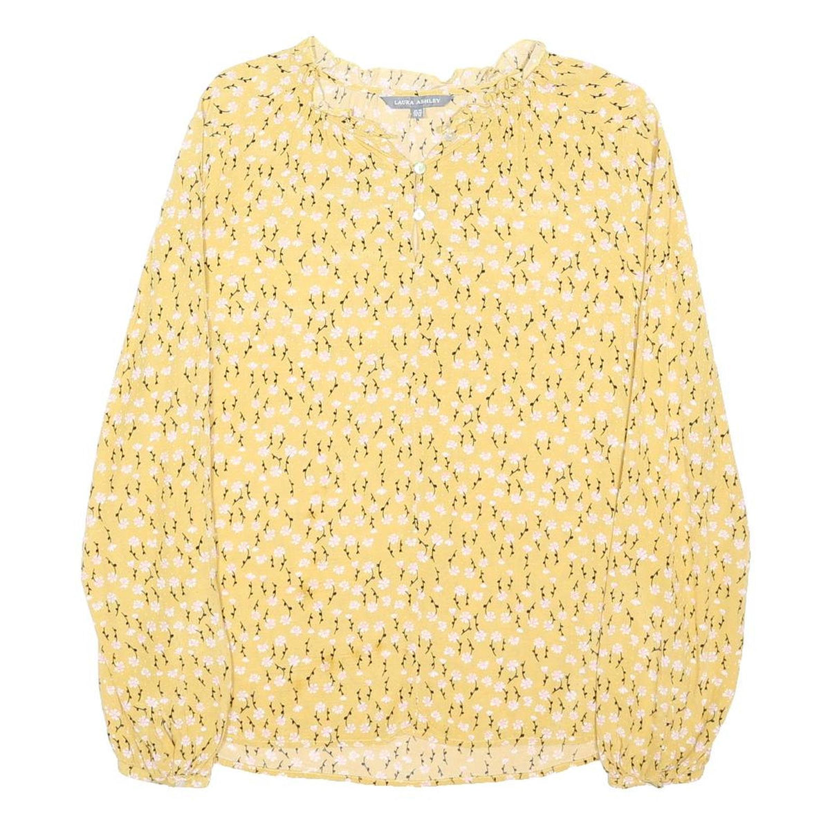 LAURA ASHLEY Womens Yellow Floral Blouse Long Sleeve Round Neck UK 10 Casual