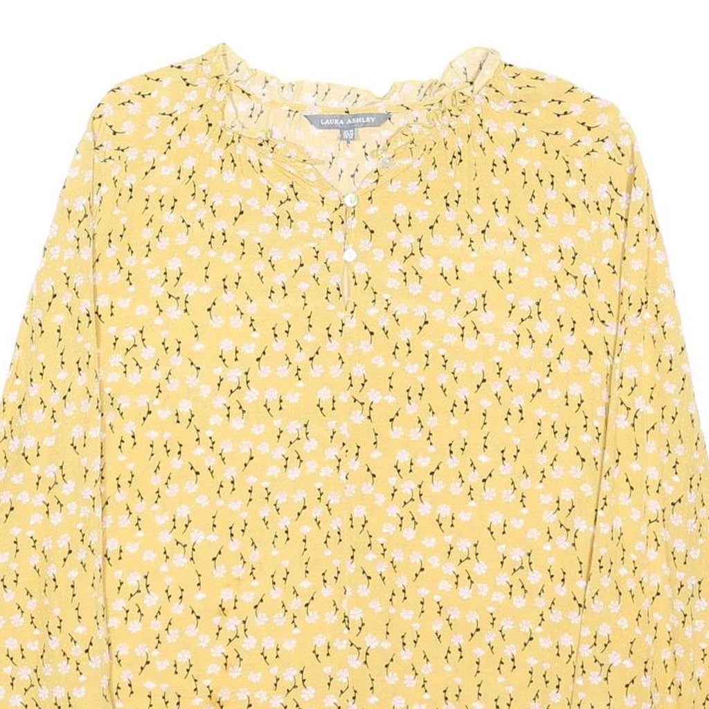 LAURA ASHLEY Womens Yellow Floral Blouse Long Sleeve Round Neck UK 10 Casual
