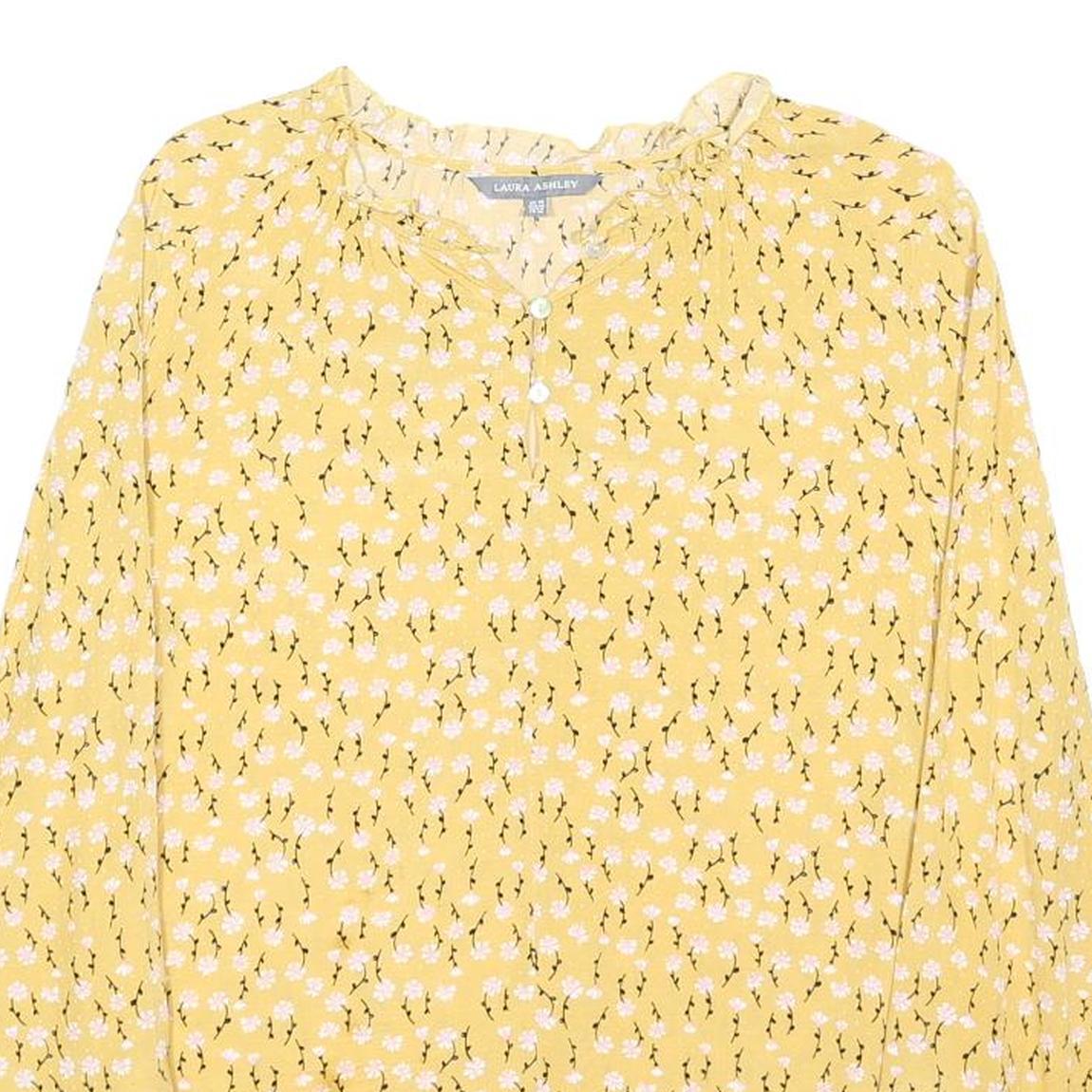 LAURA ASHLEY Womens Yellow Floral Blouse Long Sleeve Round Neck UK 10 Casual