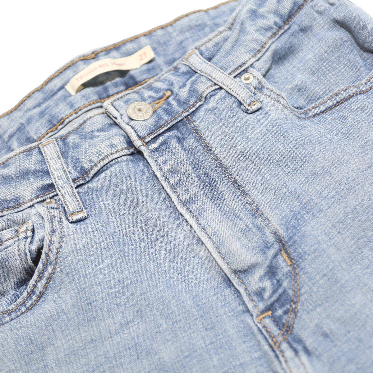 LEVI'S 721 Womens Slim Light Blue Denim Jeans W24 L32 Classic Zip Pockets