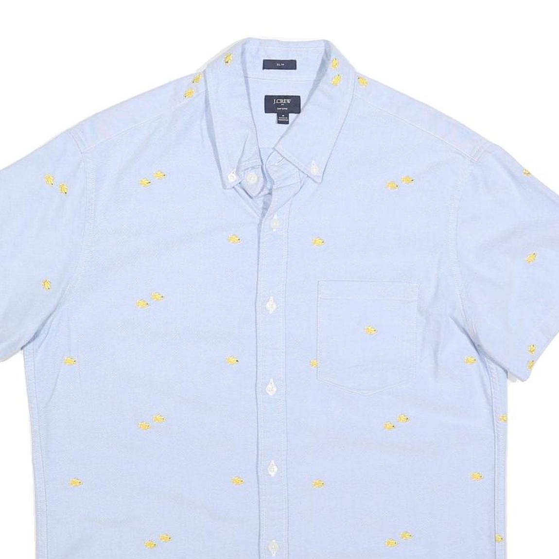 J.CREW Mens Blue Shirt M Cotton Blend Button Down Short Sleeve Casual Summer