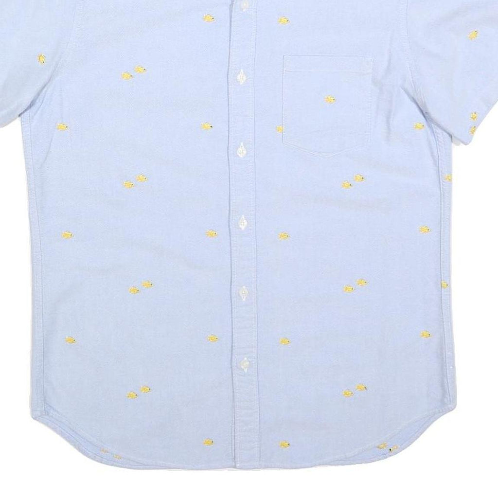 J.CREW Mens Blue Shirt M Cotton Blend Button Down Short Sleeve Casual Summer