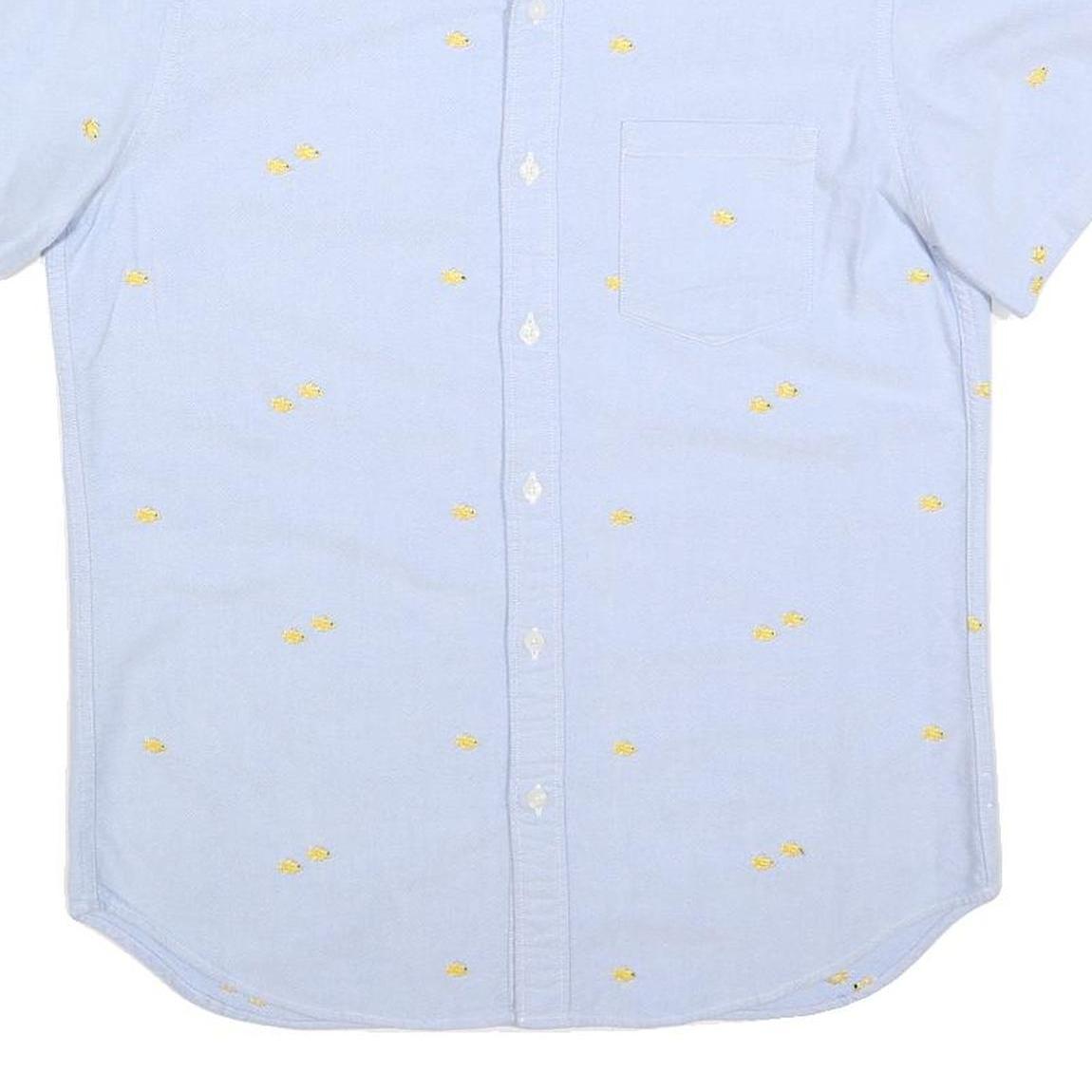 J.CREW Mens Blue Shirt M Cotton Blend Button Down Short Sleeve Casual Summer