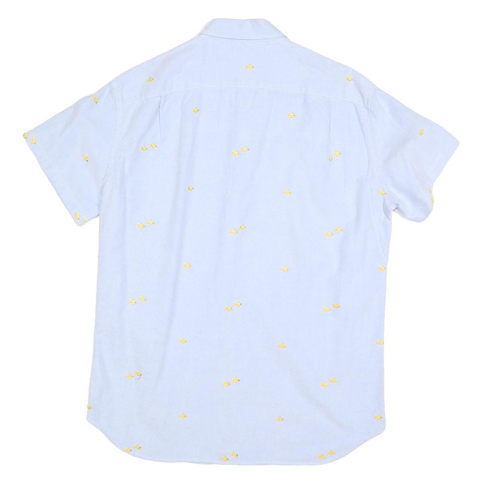 J.CREW Mens Blue Shirt M Cotton Blend Button Down Short Sleeve Casual Summer