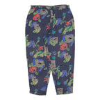 Womens Rayon Relaxed Navy Blue Floral Pattern Trousers W35 L30 Casual Soft