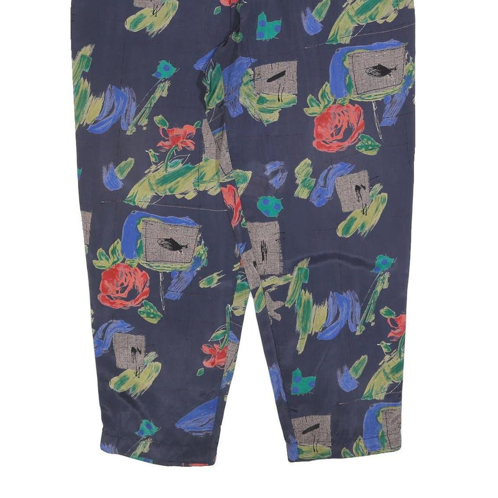 Womens Rayon Relaxed Navy Blue Floral Pattern Trousers W35 L30 Casual Soft