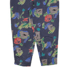 Womens Rayon Relaxed Navy Blue Floral Pattern Trousers W35 L30 Casual Soft