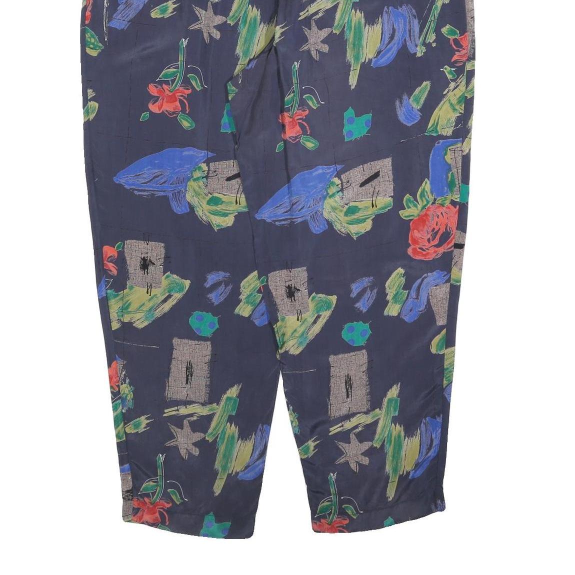 Womens Rayon Relaxed Navy Blue Floral Pattern Trousers W35 L30 Casual Soft