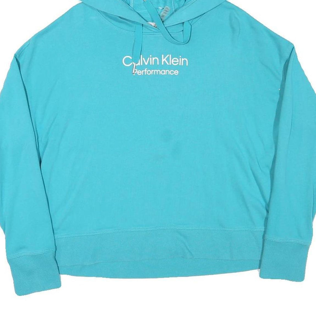 CALVIN KLEIN PERFORMANCE Womens Turquoise Hoodie L Cotton Blend Casual