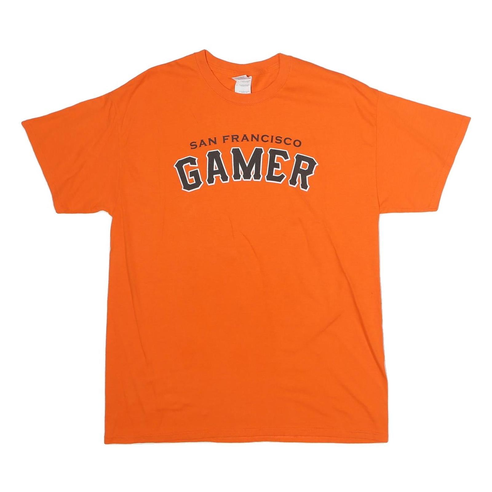 GILDAN Mens Orange San Francisco Gamer Graphic T-Shirt L Short Sleeve Crew Neck
