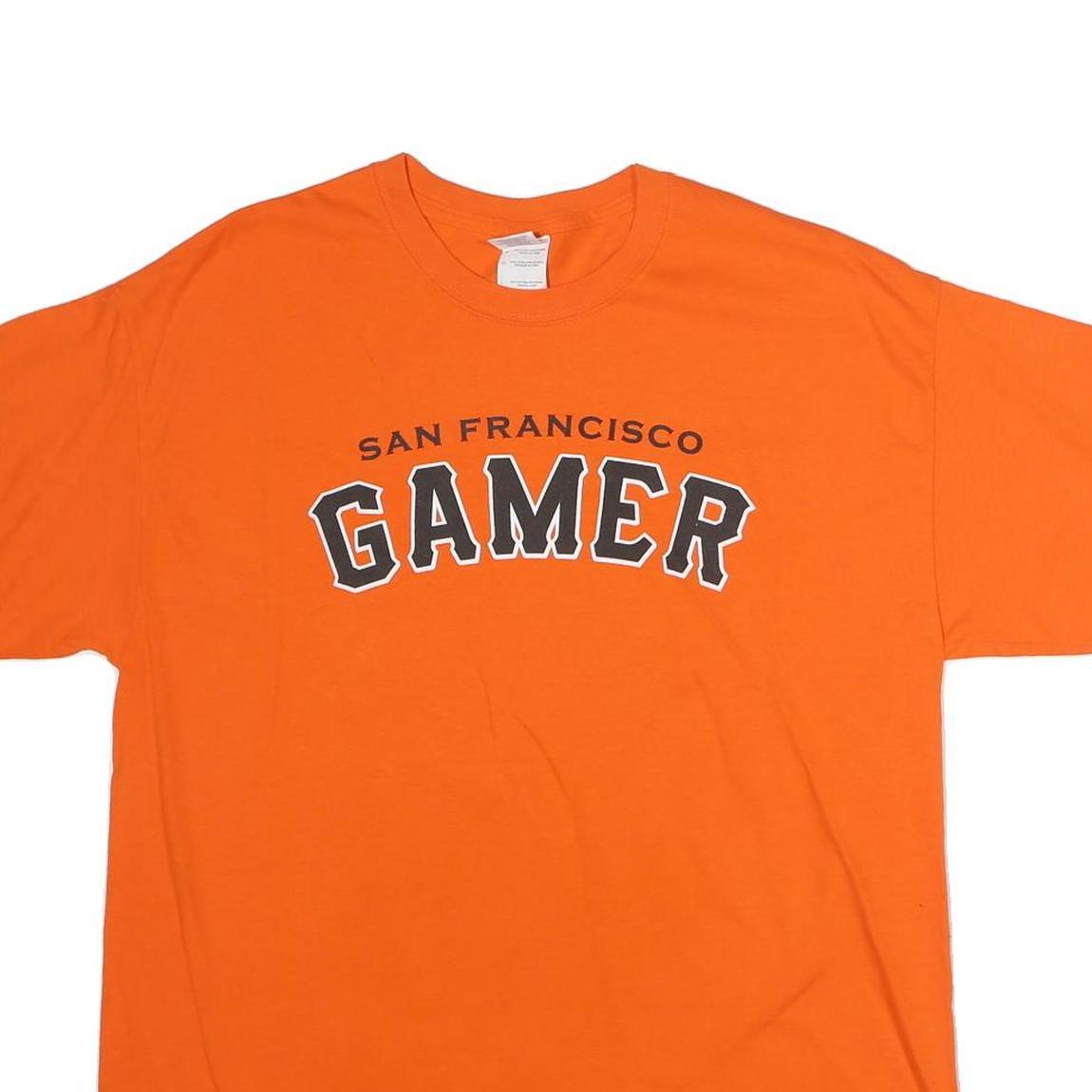 GILDAN Mens Orange San Francisco Gamer Graphic T-Shirt L Short Sleeve Crew Neck