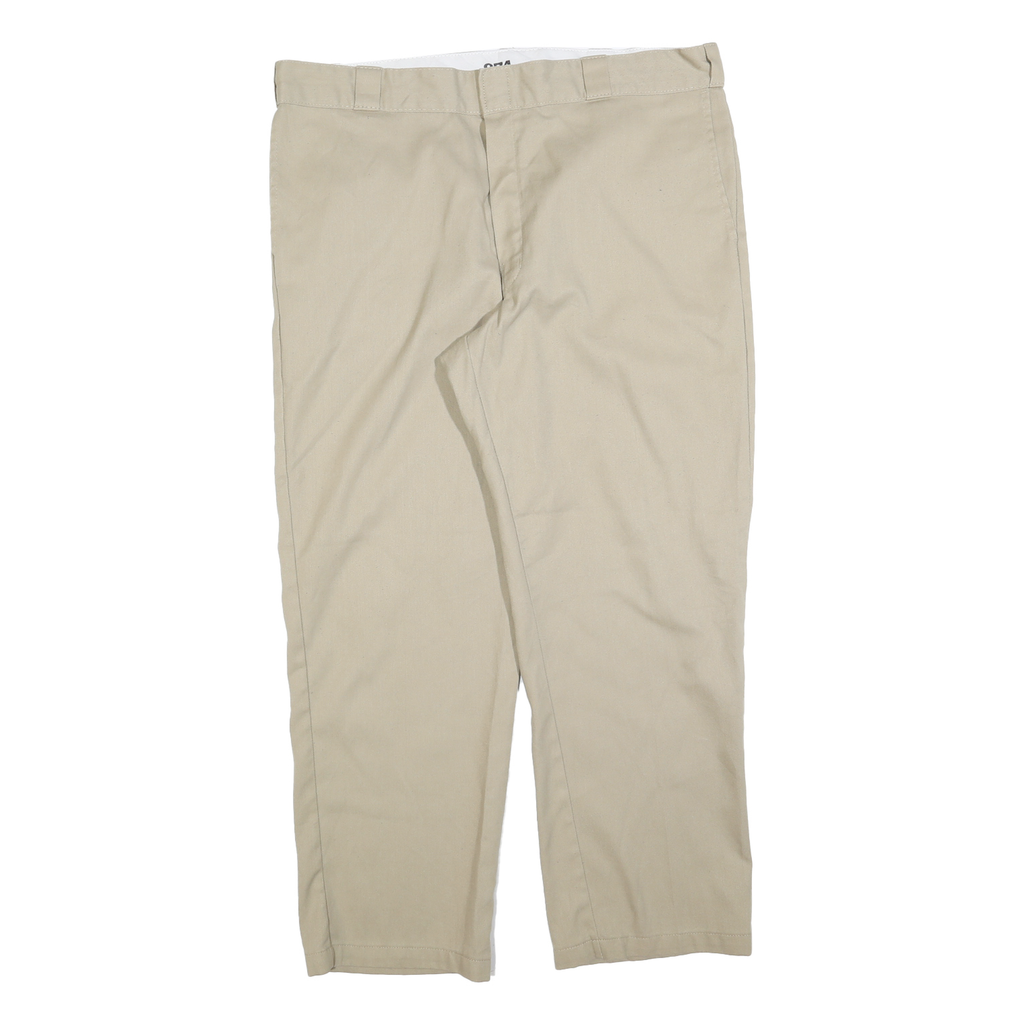 DICKIES Mens Cotton Blend Beige Regular Fit Straight Leg Trousers W40 L30