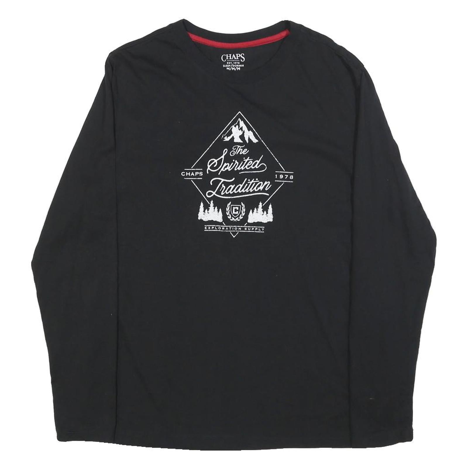 CHAPS Mens Black Graphic T-Shirt M Long Sleeve Crew Neck Spirited Tradition