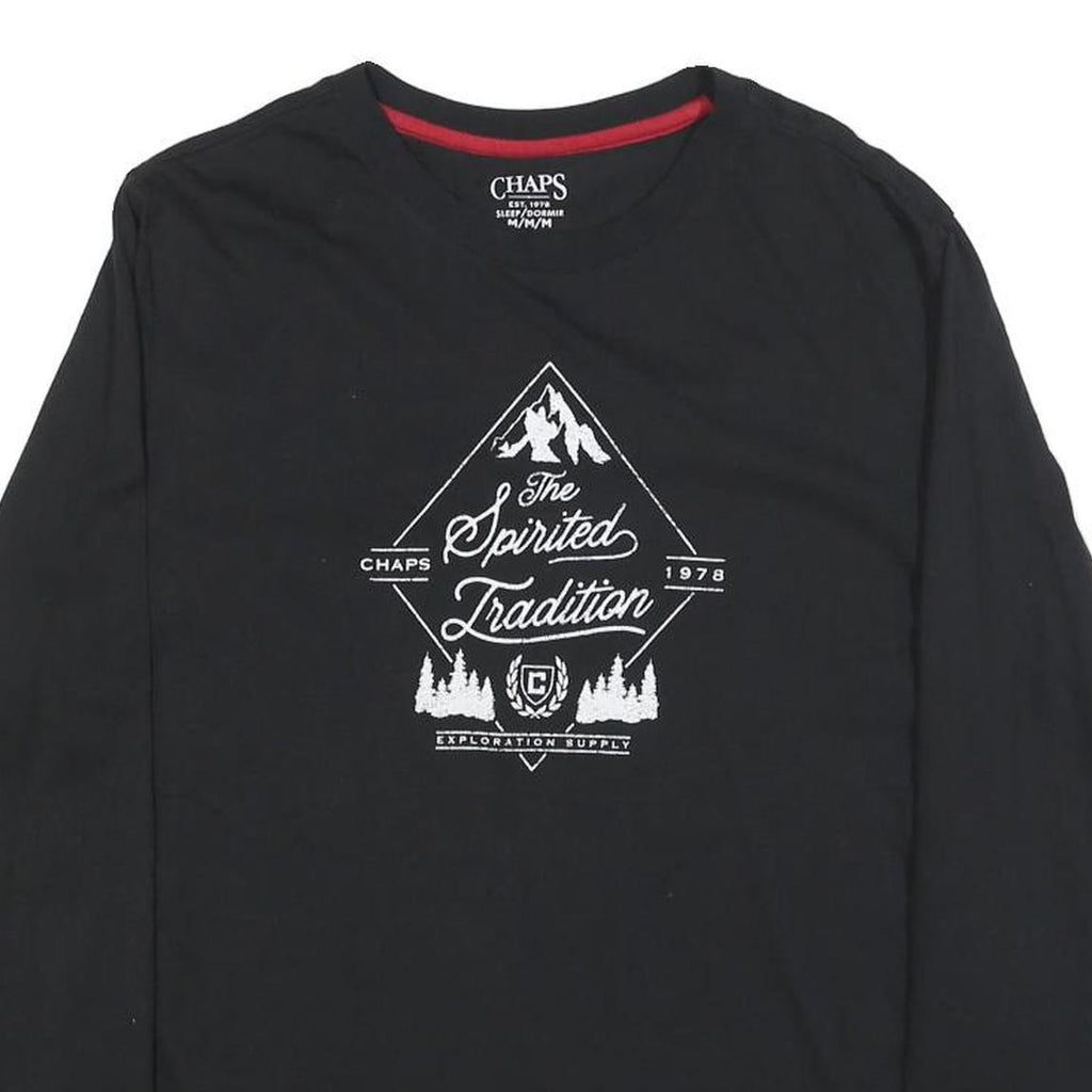 CHAPS Mens Black Graphic T-Shirt M Long Sleeve Crew Neck Spirited Tradition