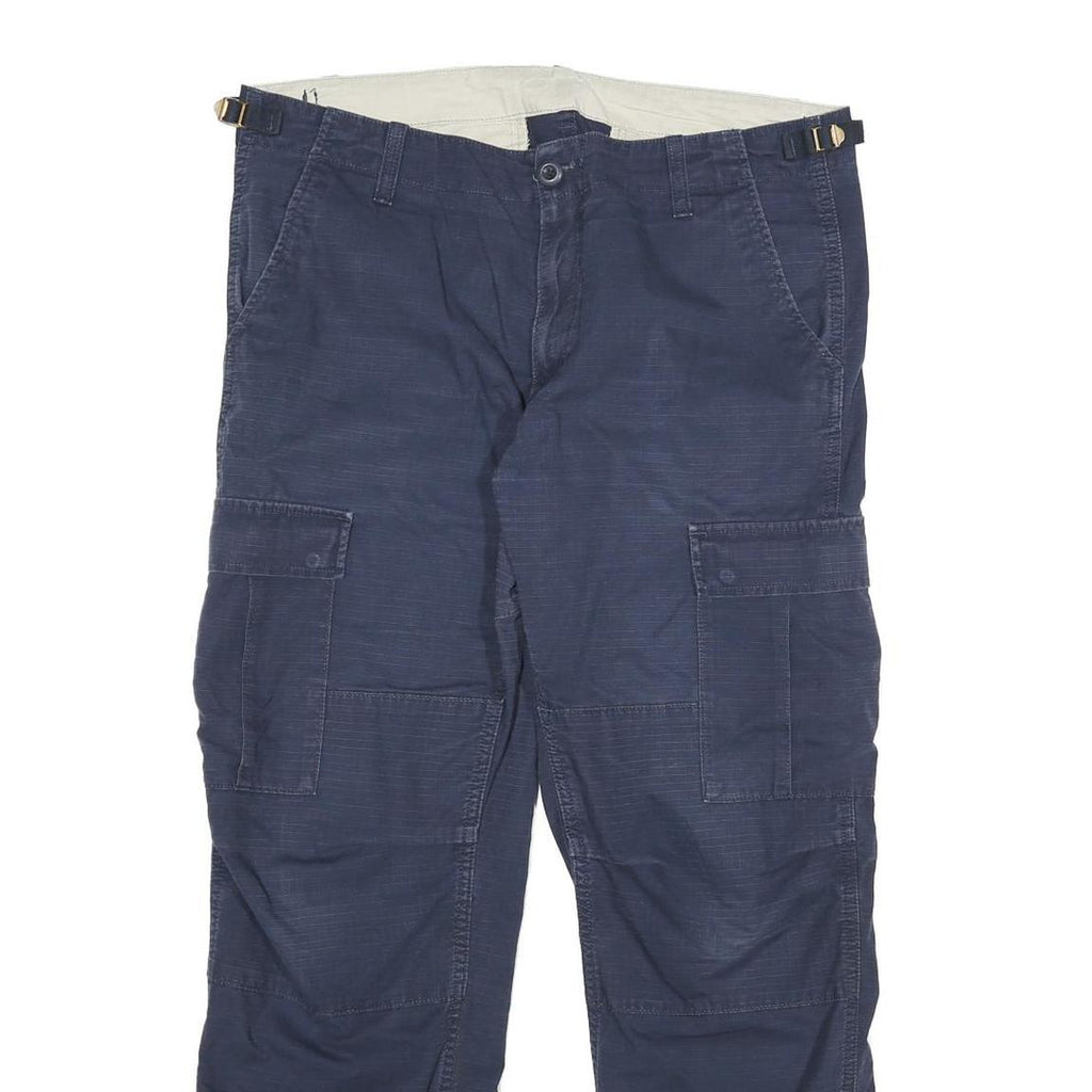 CARHARTT Mens Cotton Blend Navy Relaxed Cargo Trousers W34 L28 Workwear