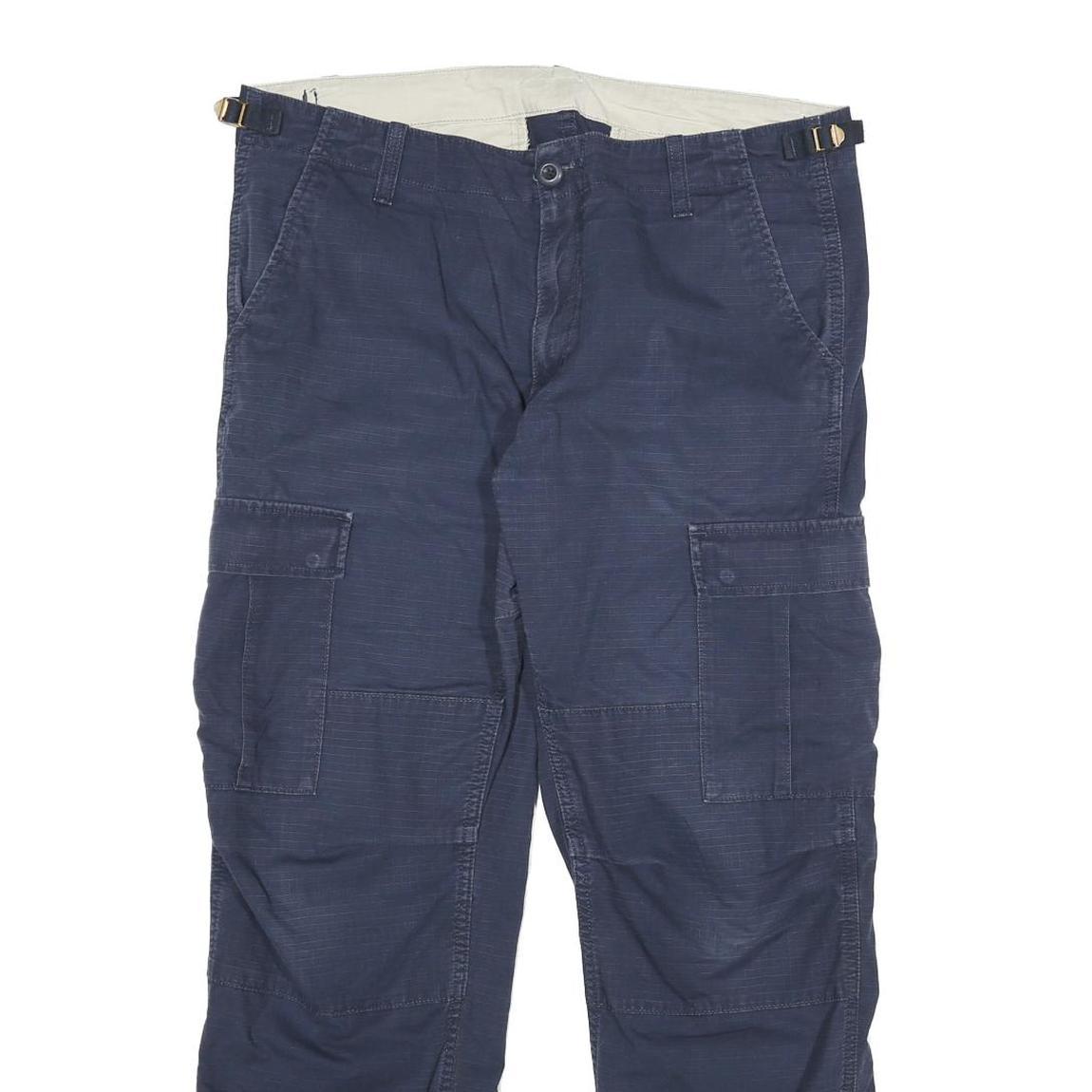 CARHARTT Mens Cotton Blend Navy Relaxed Cargo Trousers W34 L28 Workwear