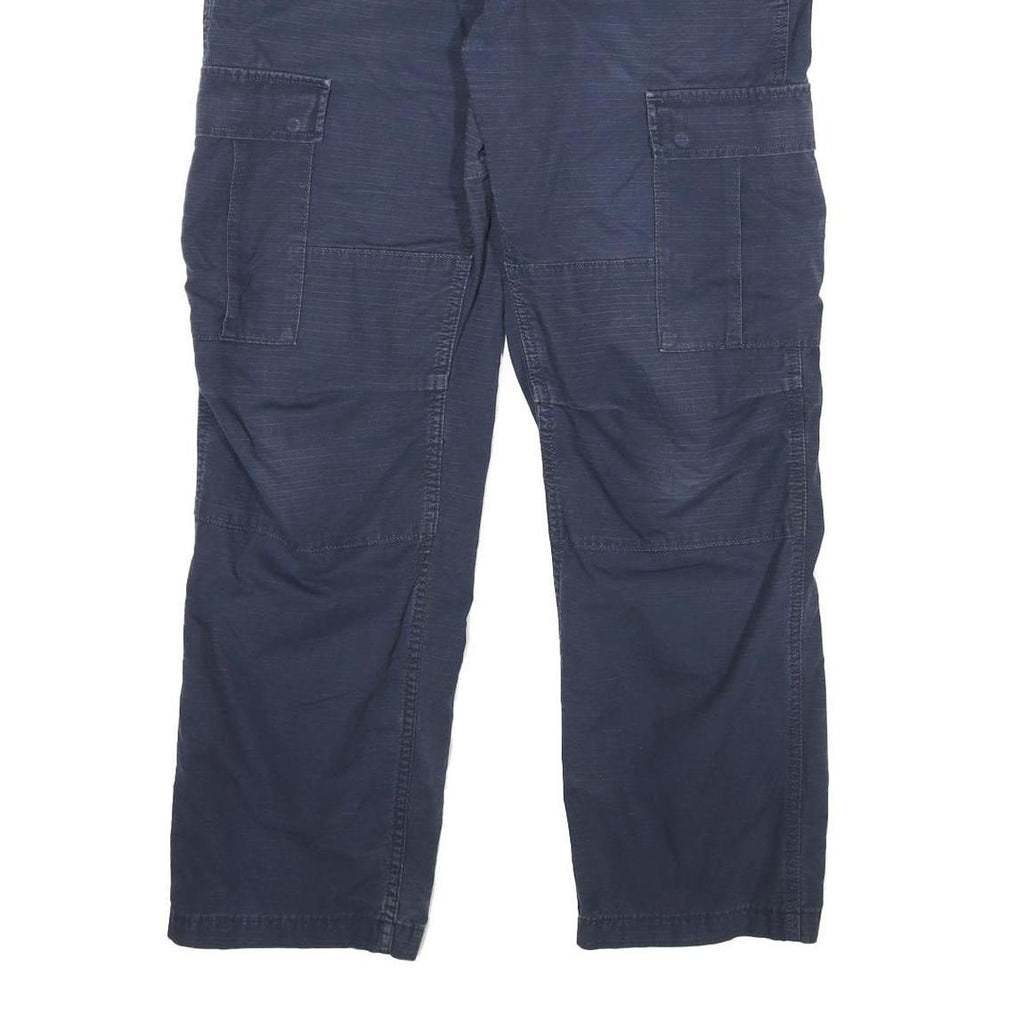 CARHARTT Mens Cotton Blend Navy Relaxed Cargo Trousers W34 L28 Workwear
