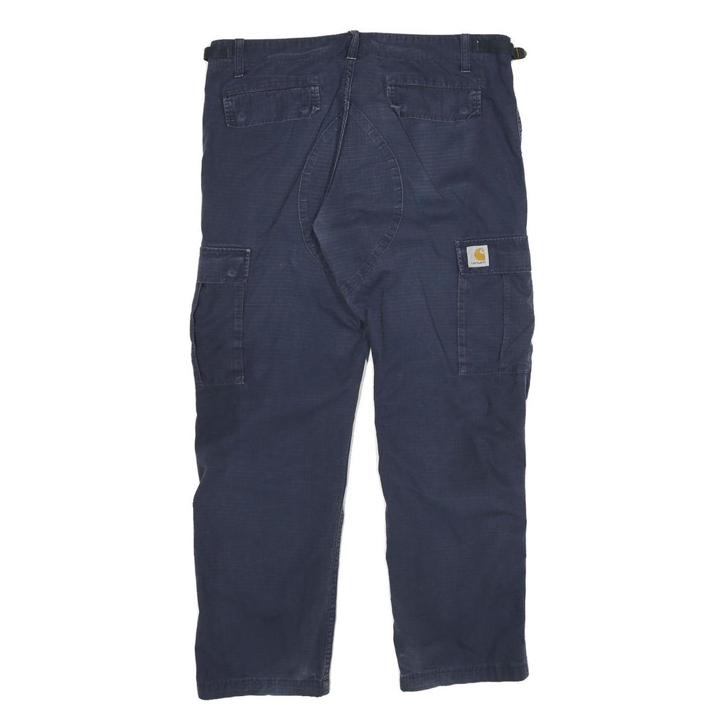 CARHARTT Mens Cotton Blend Navy Relaxed Cargo Trousers W34 L28 Workwear