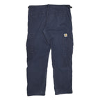 CARHARTT Mens Cotton Blend Navy Relaxed Cargo Trousers W34 L28 Workwear