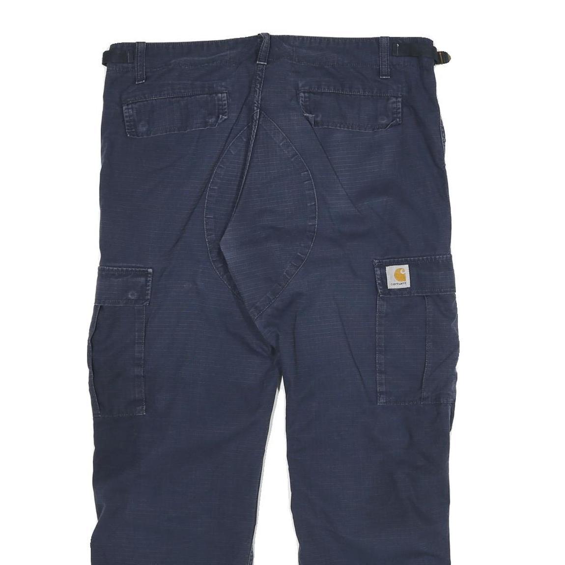 CARHARTT Mens Cotton Blend Navy Relaxed Cargo Trousers W34 L28 Workwear