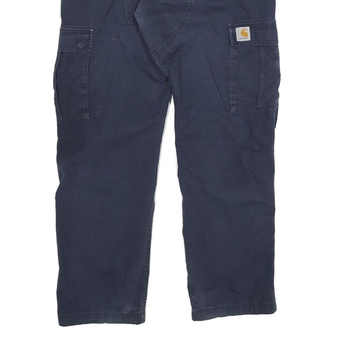 CARHARTT Mens Cotton Blend Navy Relaxed Cargo Trousers W34 L28 Workwear