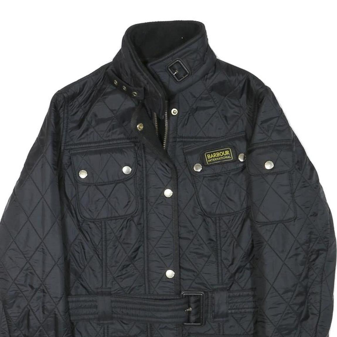 BARBOUR Womens Black Quilted Jacket UK 10 Polyester Blend Zip Belted