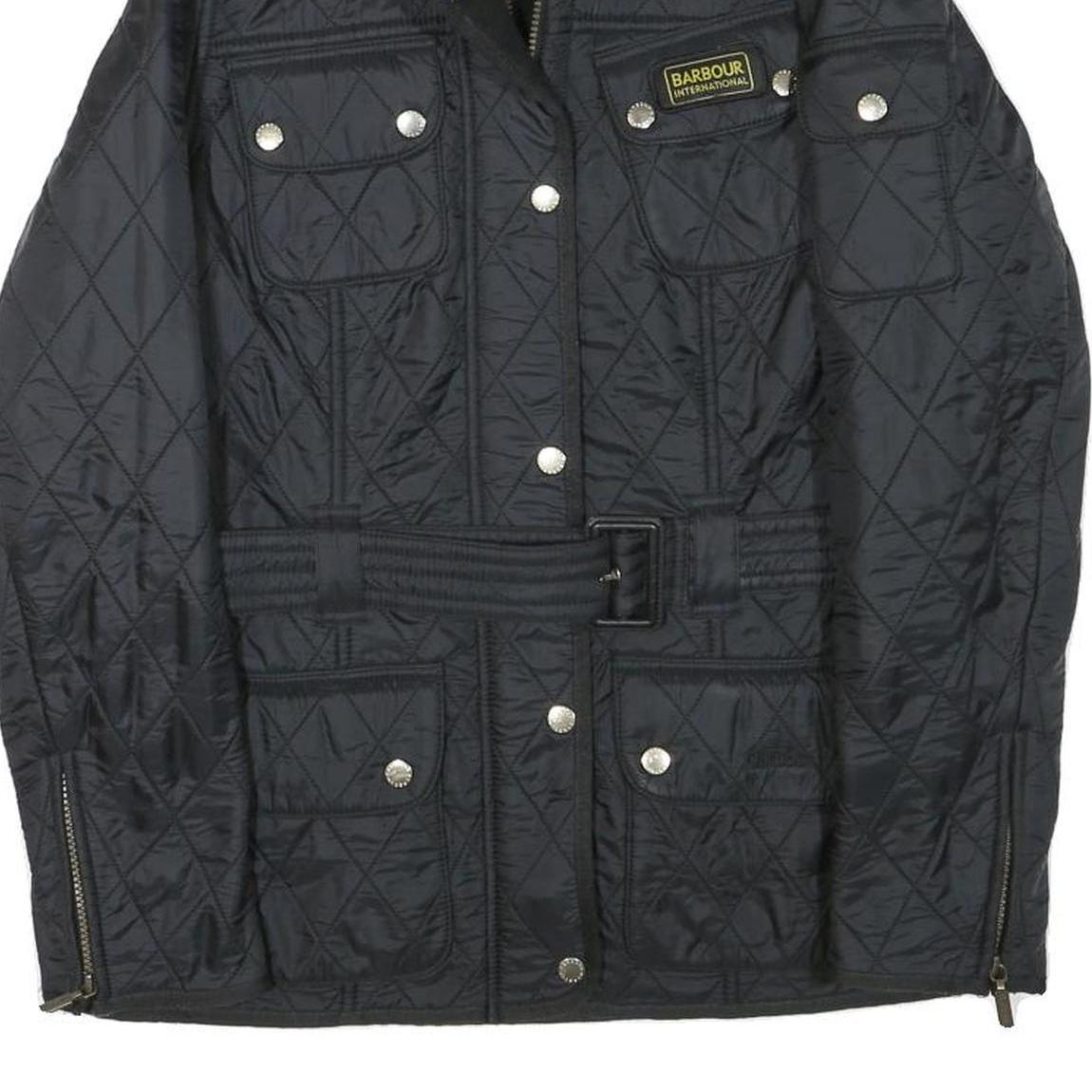 BARBOUR Womens Black Quilted Jacket UK 10 Polyester Blend Zip Belted
