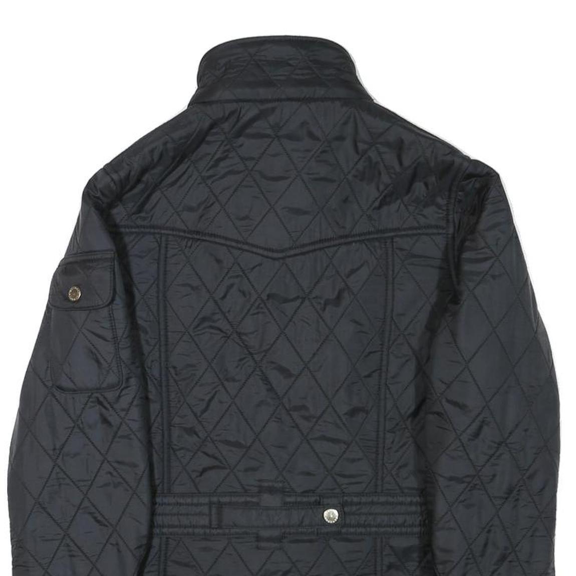 BARBOUR Womens Black Quilted Jacket UK 10 Polyester Blend Zip Belted