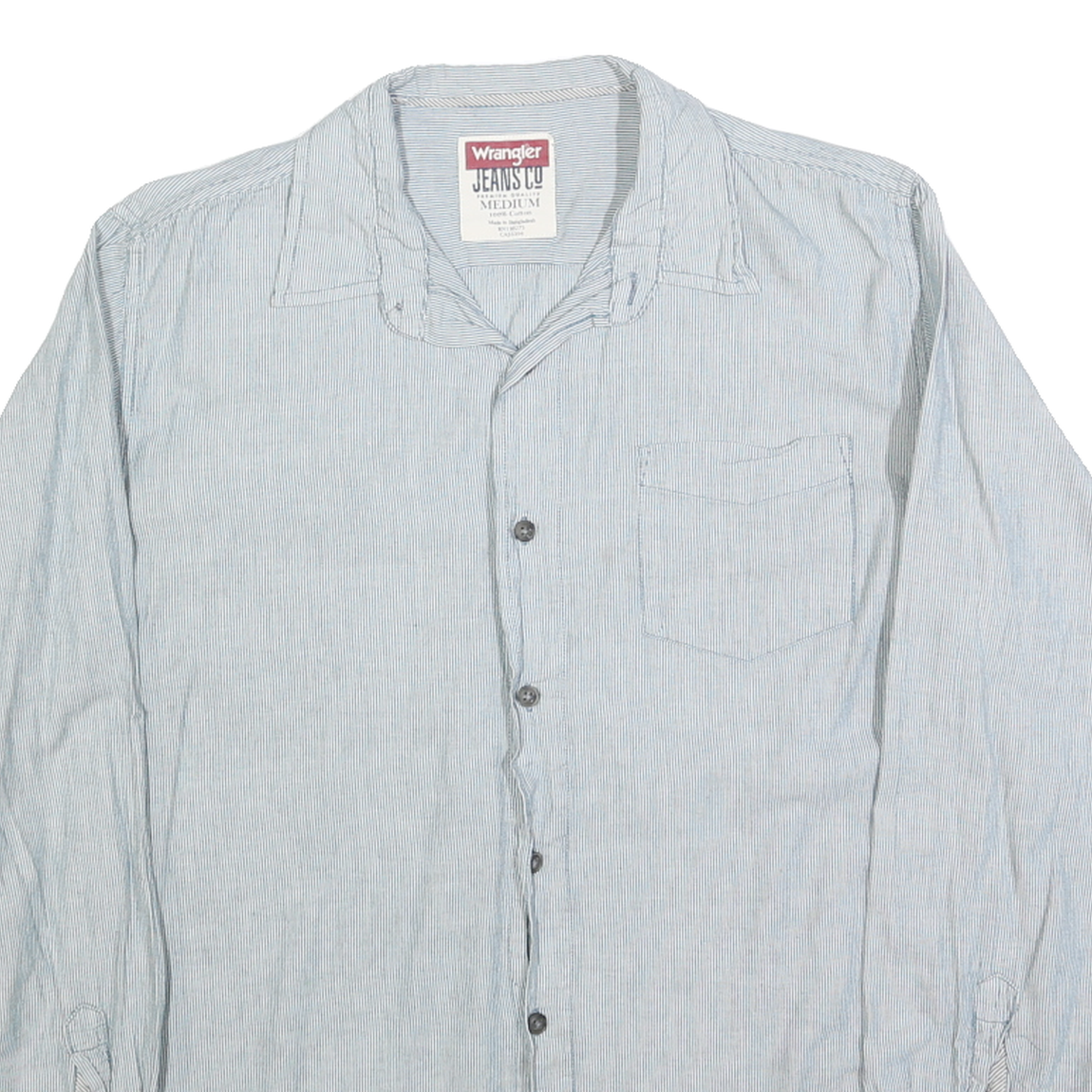 WRANGLER Mens Blue & White Slim Stripe Shirt M Cotton Casual Classic