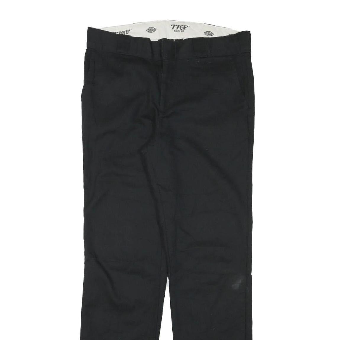 DICKIES Womens Black Slim Fit Straight Leg Trousers W32 L31 Cotton Blend Zip