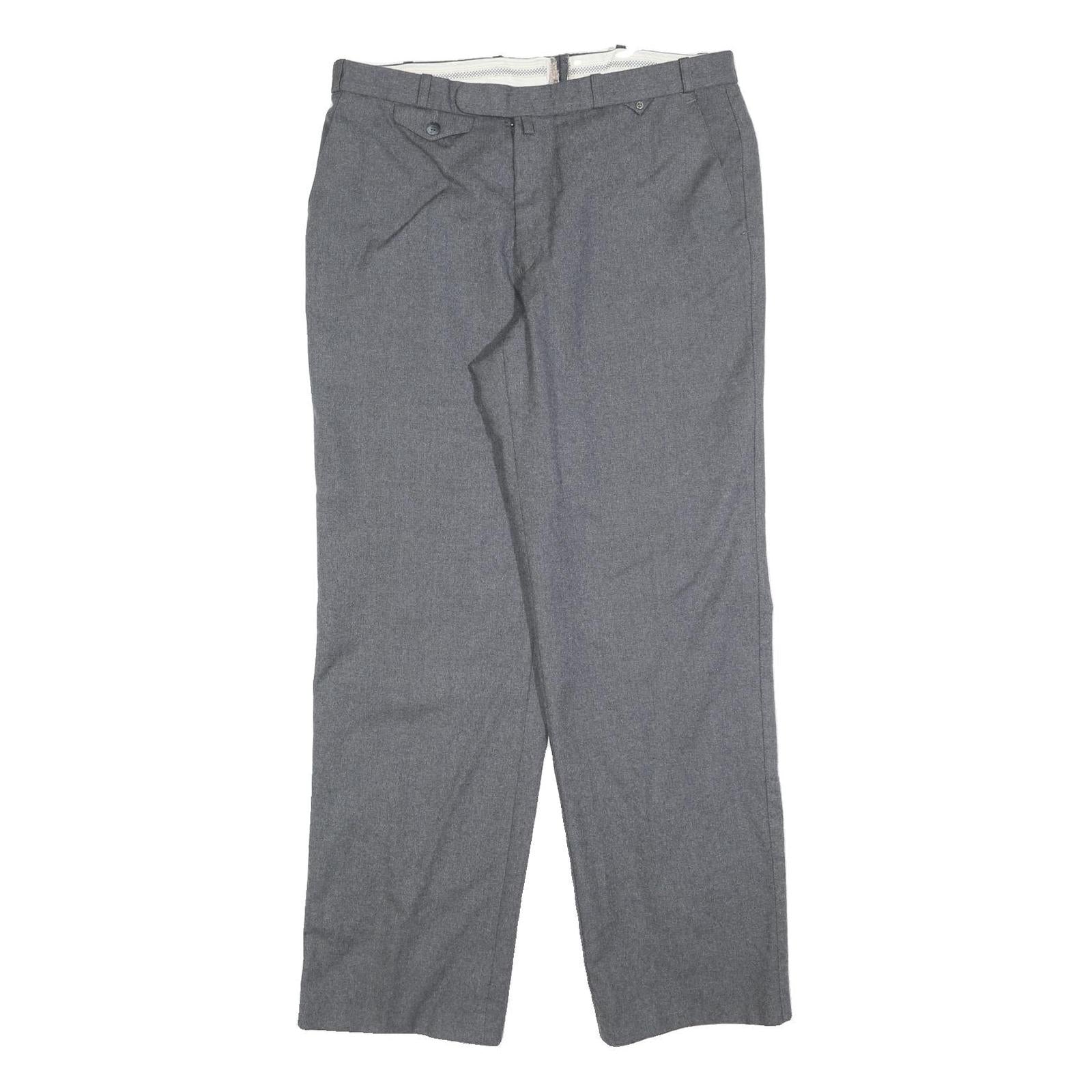 FREY Mens Wool Grey Regular Fit Straight Leg Trousers W34 L32 Classic Formal