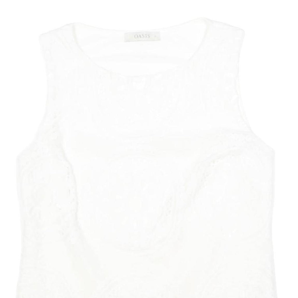 OASIS Womens White Lace Sleeveless Top Round Neck S Cotton Blend Summer