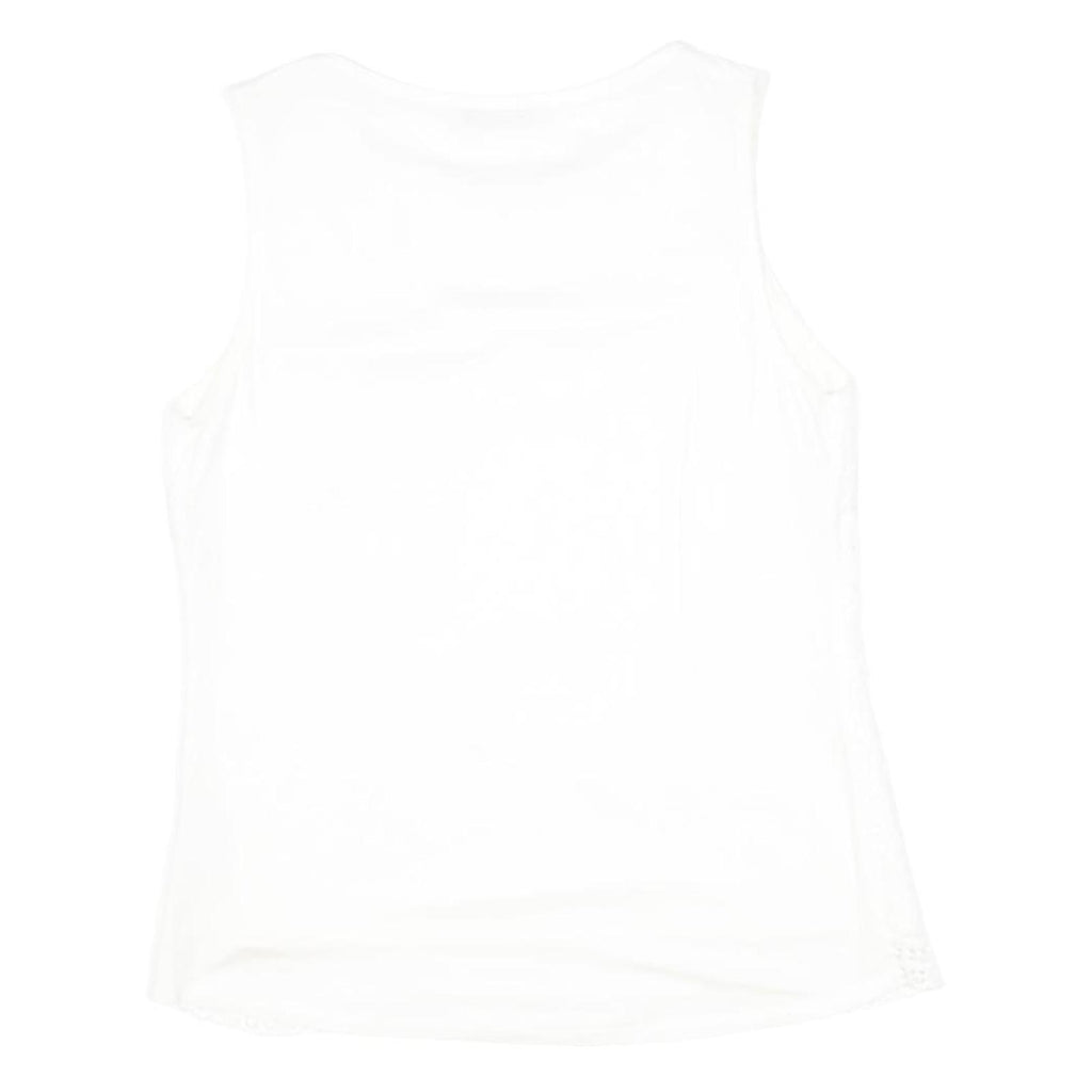 OASIS Womens White Lace Sleeveless Top Round Neck S Cotton Blend Summer