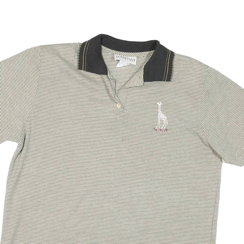 DONNKENNY Mens Beige & Black Striped Polo Shirt L Cotton Blend Short Sleeve