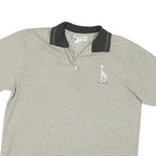 DONNKENNY Mens Beige & Black Striped Polo Shirt L Cotton Blend Short Sleeve