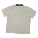 DONNKENNY Mens Beige & Black Striped Polo Shirt L Cotton Blend Short Sleeve