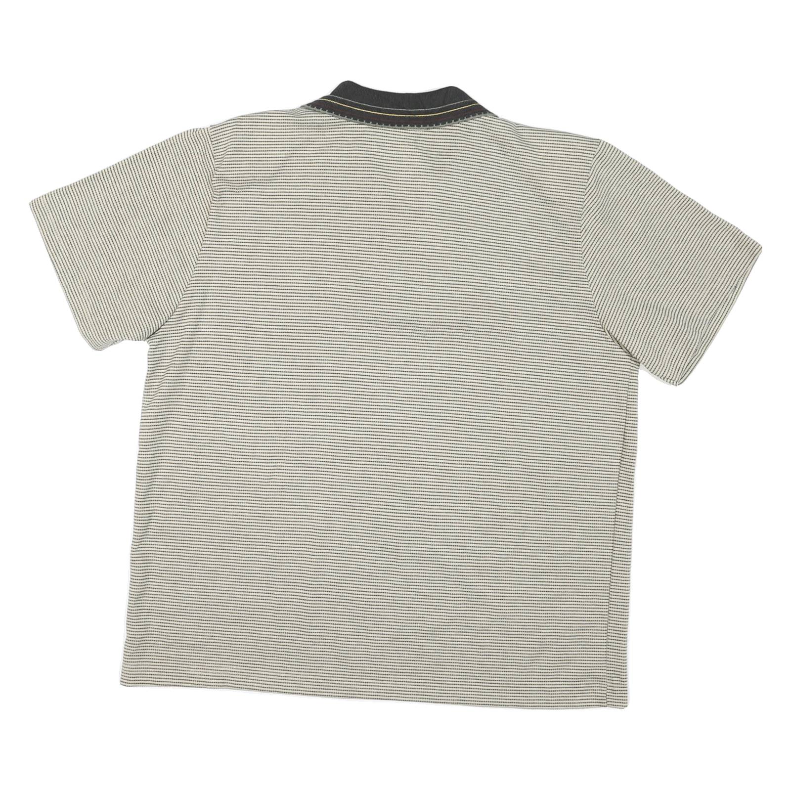 DONNKENNY Mens Beige & Black Striped Polo Shirt L Cotton Blend Short Sleeve