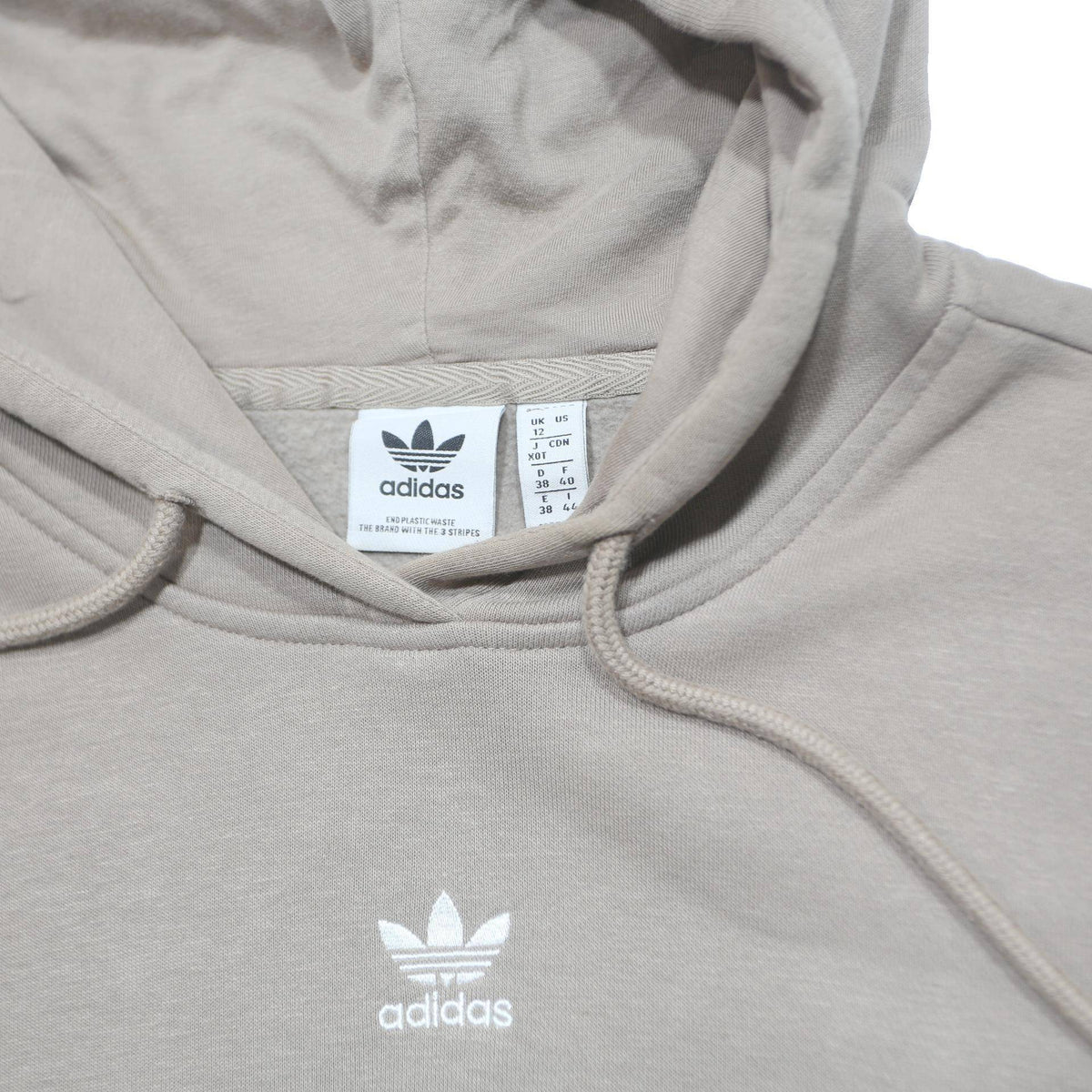 ADIDAS Womens Beige Hoodie UK 12 Cotton Blend Pullover Casual Sport Sweatshirt