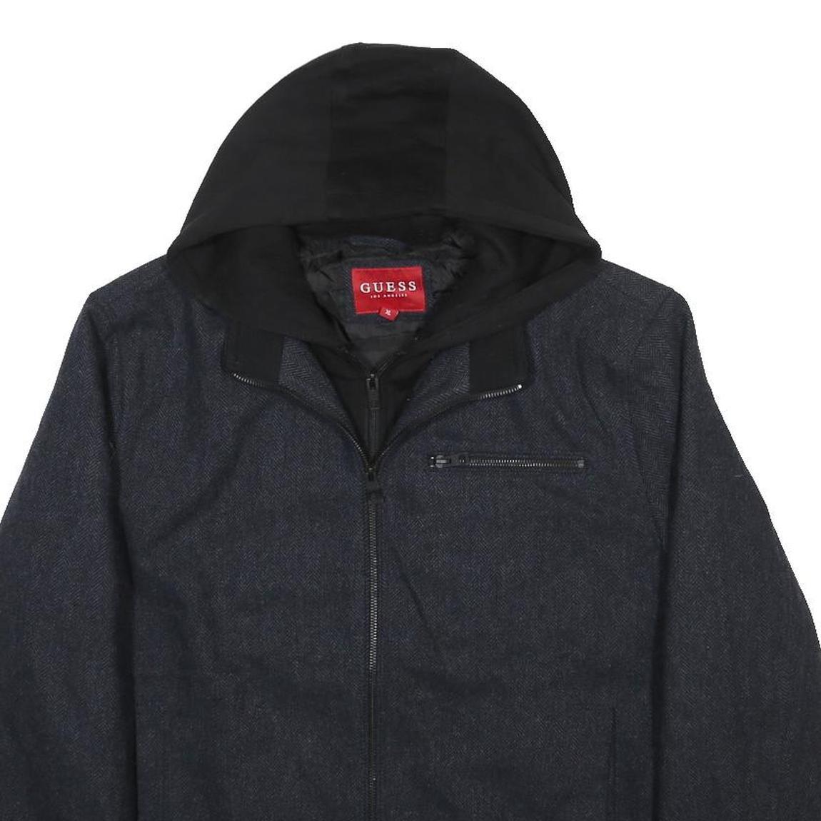 GUESS Mens Black Wool Blend Jacket XL Zip Hooded Classic Fit Casual Outerwear