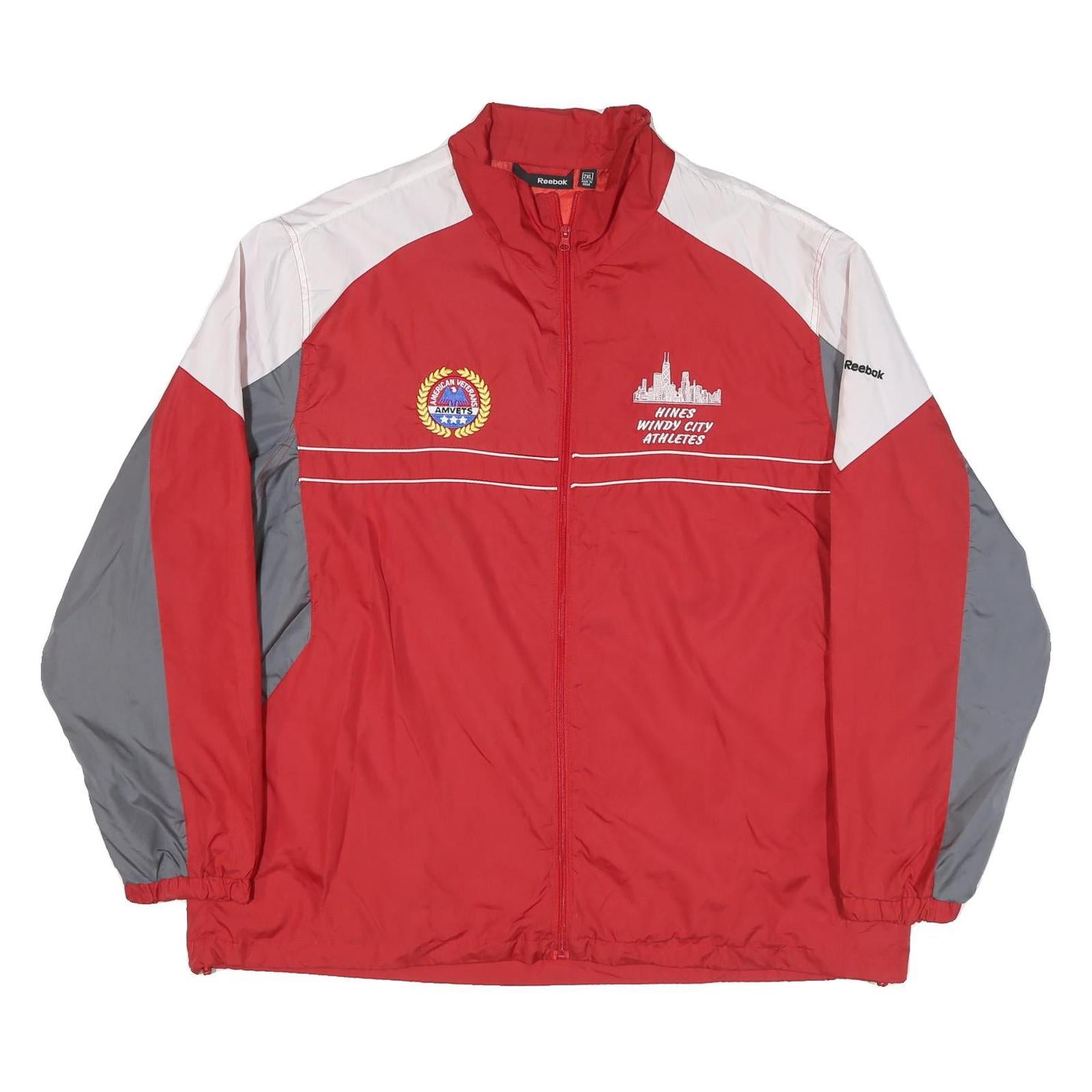 REEBOK Mens Red & Grey Windbreaker Jacket 2XL Polyester Blend Zip