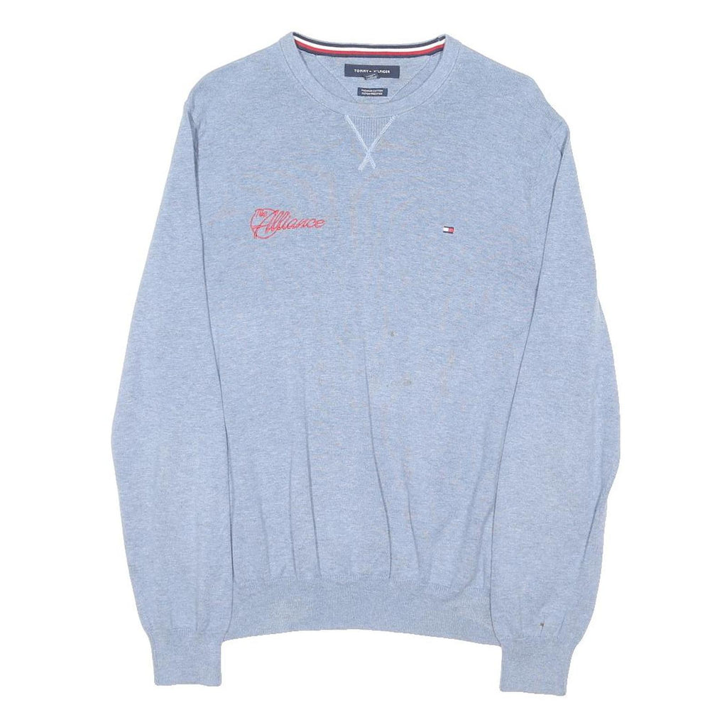 TOMMY HILFIGER Mens Blue Light Grey Patterned Cotton Blend Crew Neck Basic Knit