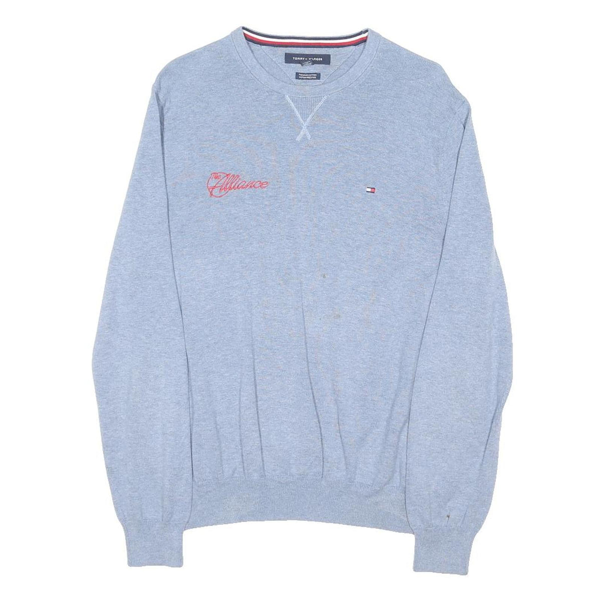 TOMMY HILFIGER Mens Blue Light Grey Patterned Cotton Blend Crew Neck Basic Knit