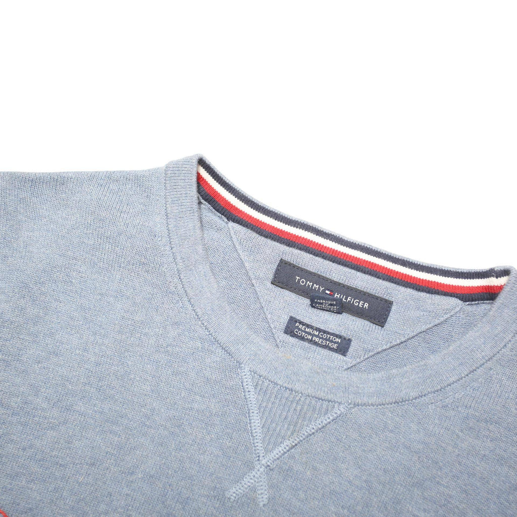 TOMMY HILFIGER Mens Blue Light Grey Patterned Cotton Blend Crew Neck Basic Knit