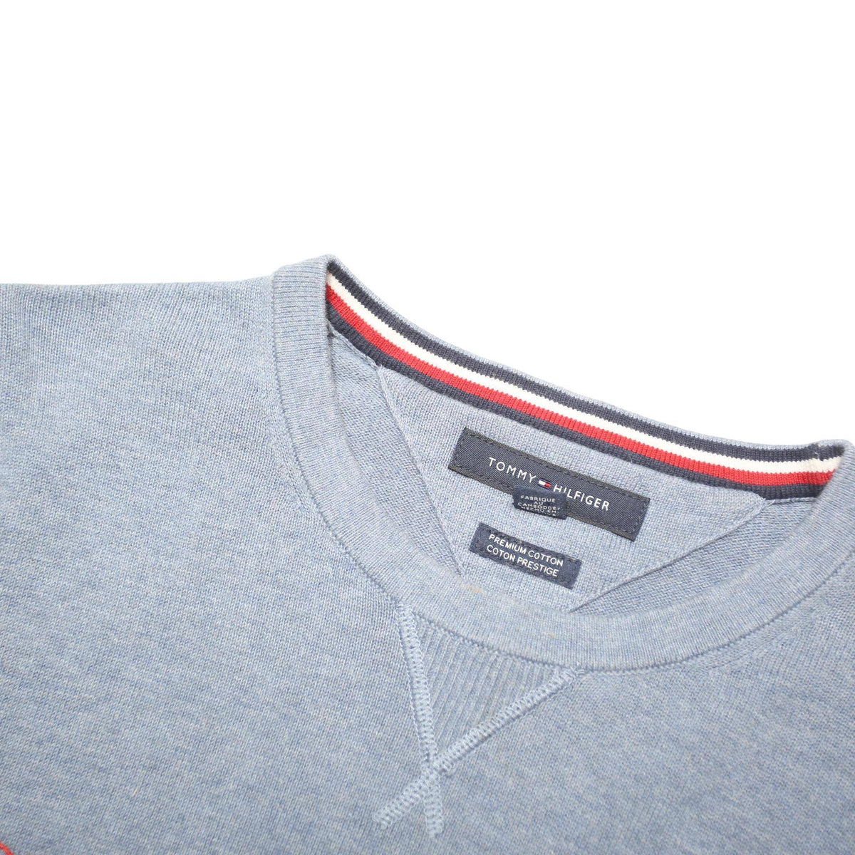 TOMMY HILFIGER Mens Blue Light Grey Patterned Cotton Blend Crew Neck Basic Knit