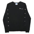 CHAMPION Mens Black Sweatshirt Crew Neck M Logo Tape Sleeve Pullover Casual