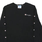 CHAMPION Mens Black Sweatshirt Crew Neck M Logo Tape Sleeve Pullover Casual