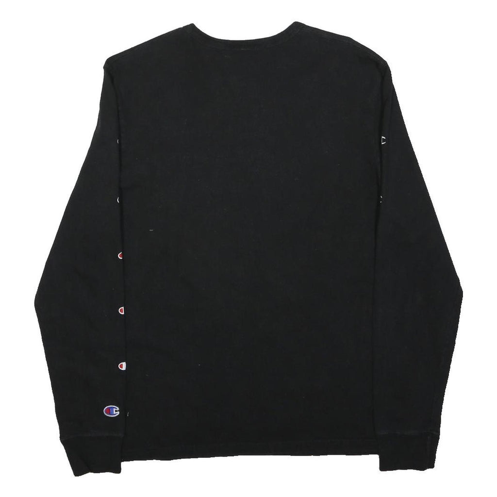 CHAMPION Mens Black Sweatshirt Crew Neck M Logo Tape Sleeve Pullover Casual