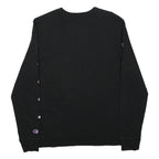 CHAMPION Mens Black Sweatshirt Crew Neck M Logo Tape Sleeve Pullover Casual