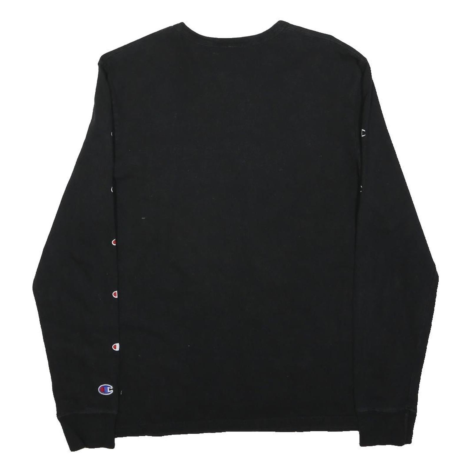 CHAMPION Mens Black Sweatshirt Crew Neck M Logo Tape Sleeve Pullover Casual